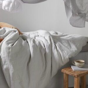 H&M Home Light Grey Linen Queen Duvet Cover